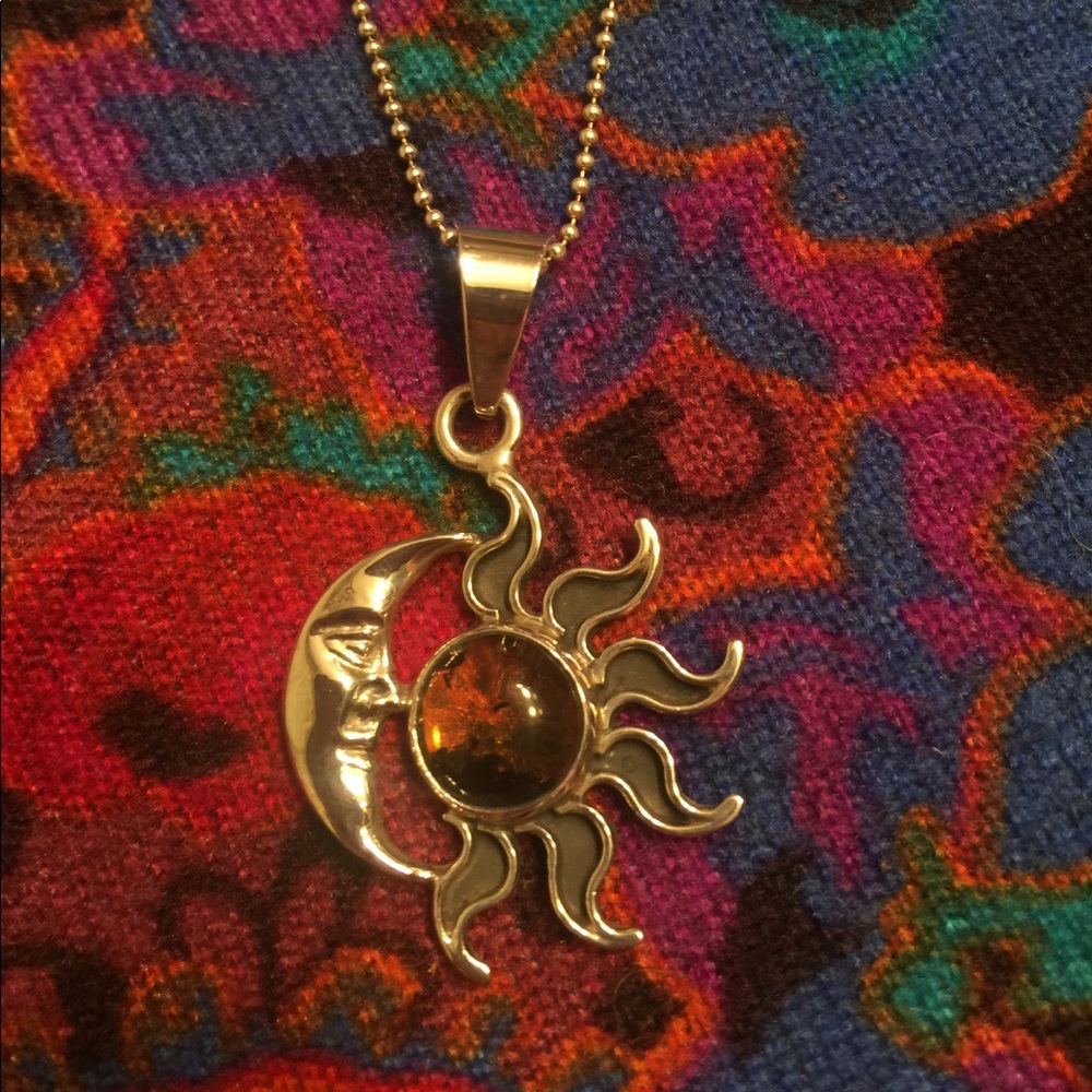 Sterling silver amber celestial necklace